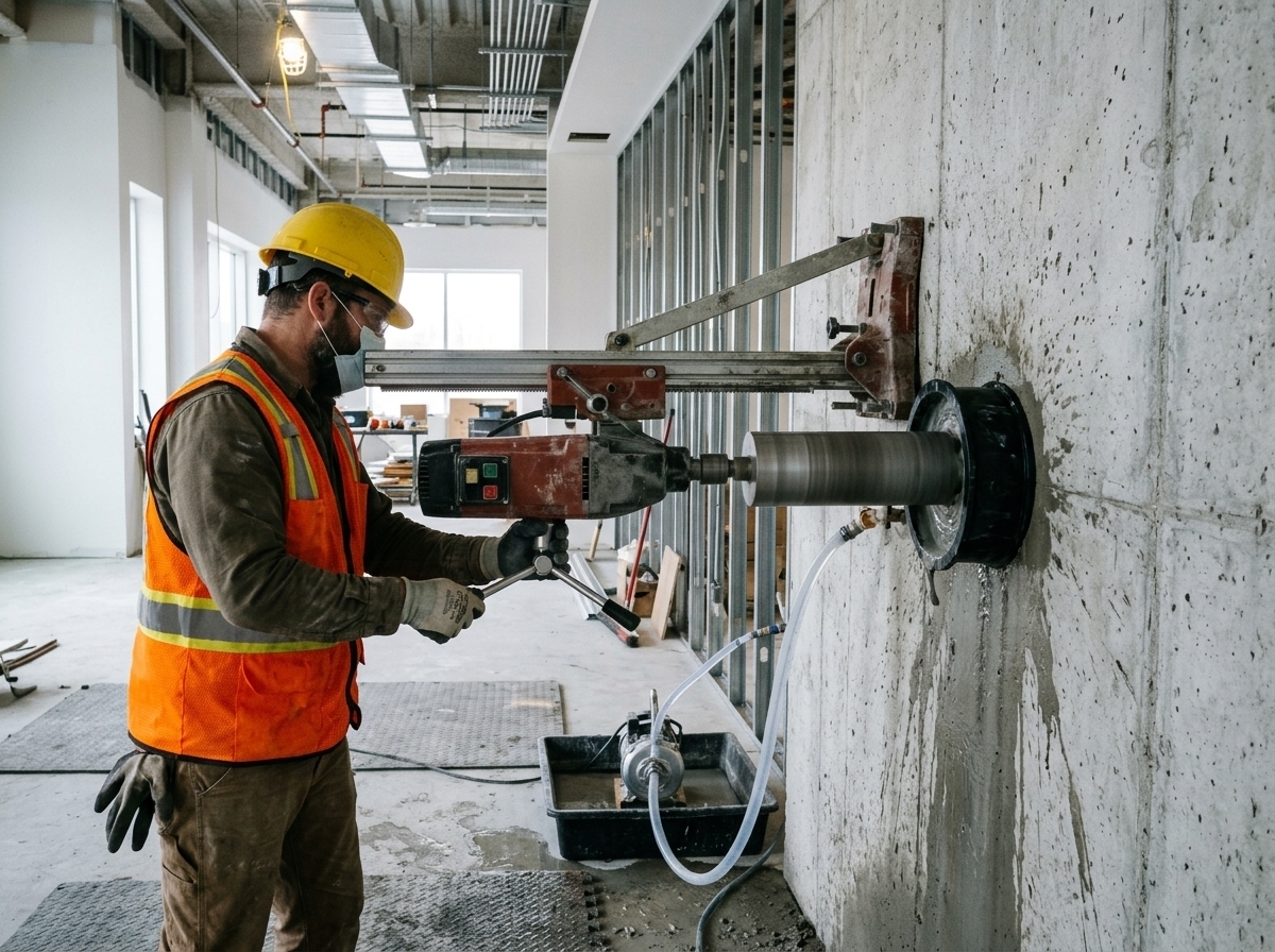 Core drilling for pipe sleeves in a floor, Walker–Alpine Avenue Industrial Area